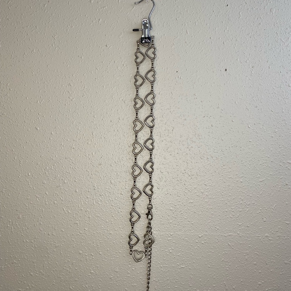 Silver tone open heart chain link adjustable belt